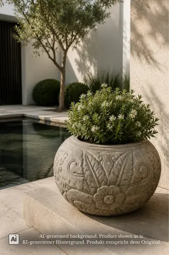 Product image of the product “Pot with Curved Leaf Ornaments, 40 cm Height, 60 cm Dia, Natural Stone ”